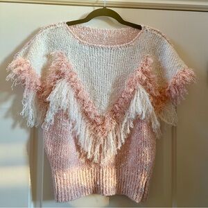Vintage Pink and Cream Looped Fringe Shag Sweater 80s cottagecore feminine